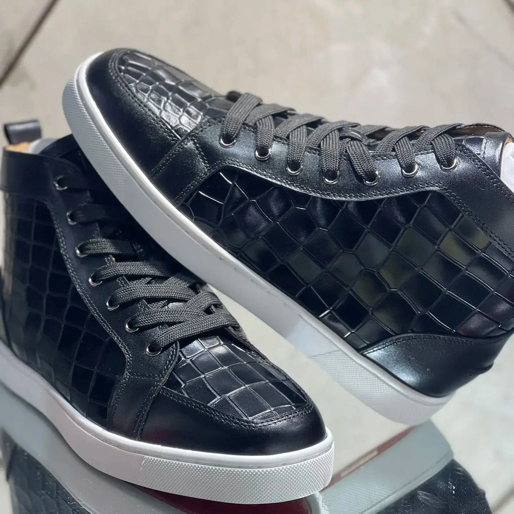 Sneakers Homme Cuir Suède Bleu Rivets Semelle Rouge Style Luxe – CLEVI Paris