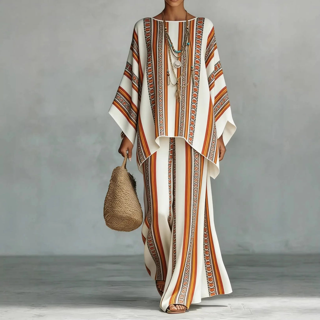 Ensemble femme bohème imprimé haut et pantalon – CLEVI Paris