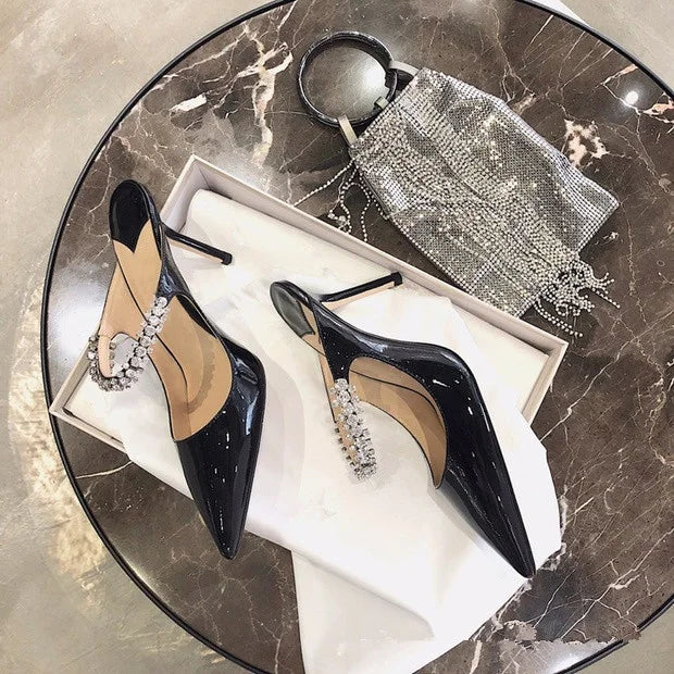Mules Slingback Talon Aiguille Cristaux Femme – CLEVI Paris