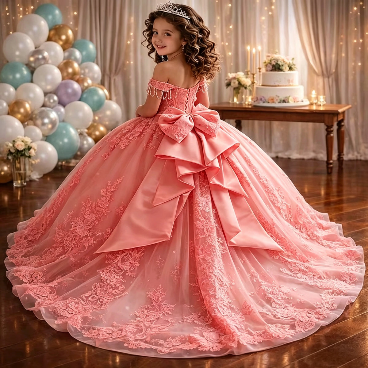 Robe de cérémonie fille en tulle à traîne – CLEVI Paris