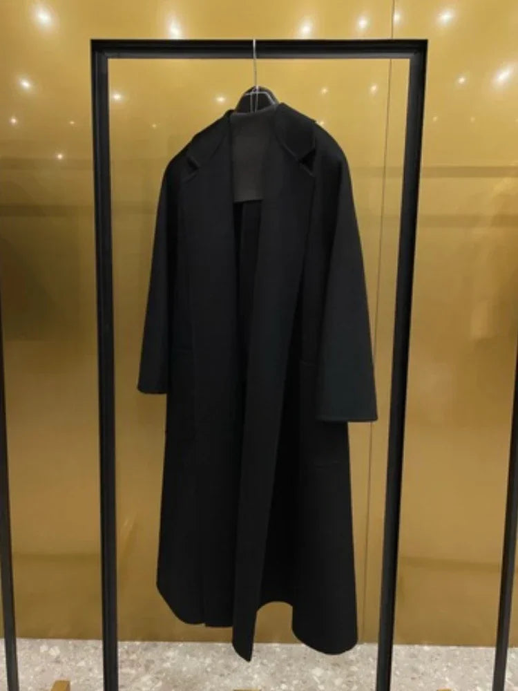 Manteau long femme 100 % cachemire ceinturé – CLEVI Paris
