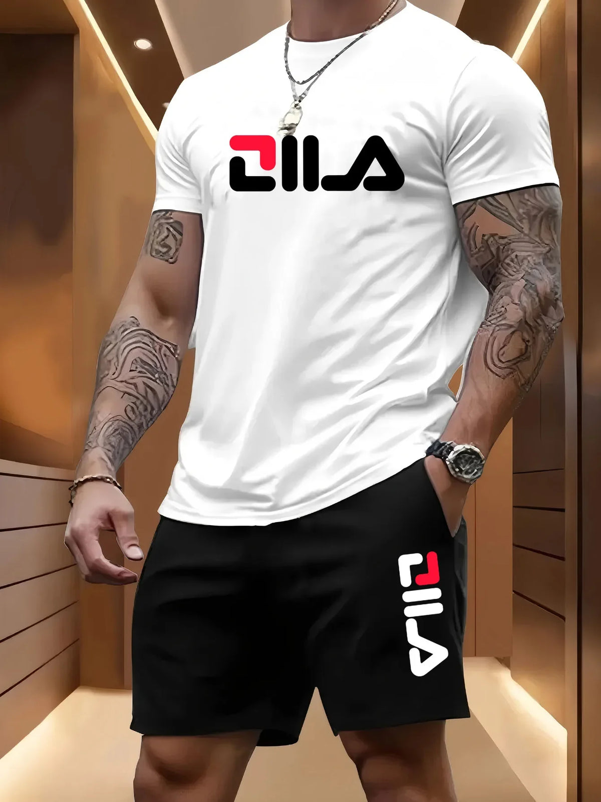 Ensemble homme t-shirt et short en polyester – CLEVI Paris
