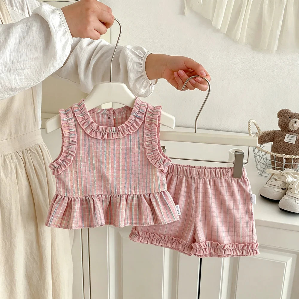 Ensemble fille à carreaux pantalon ou short – CLEVI Paris