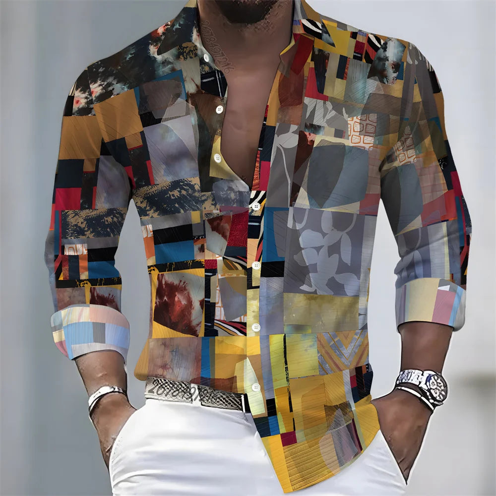 Chemise Homme Color Block à Manches Longues – CLEVI Paris