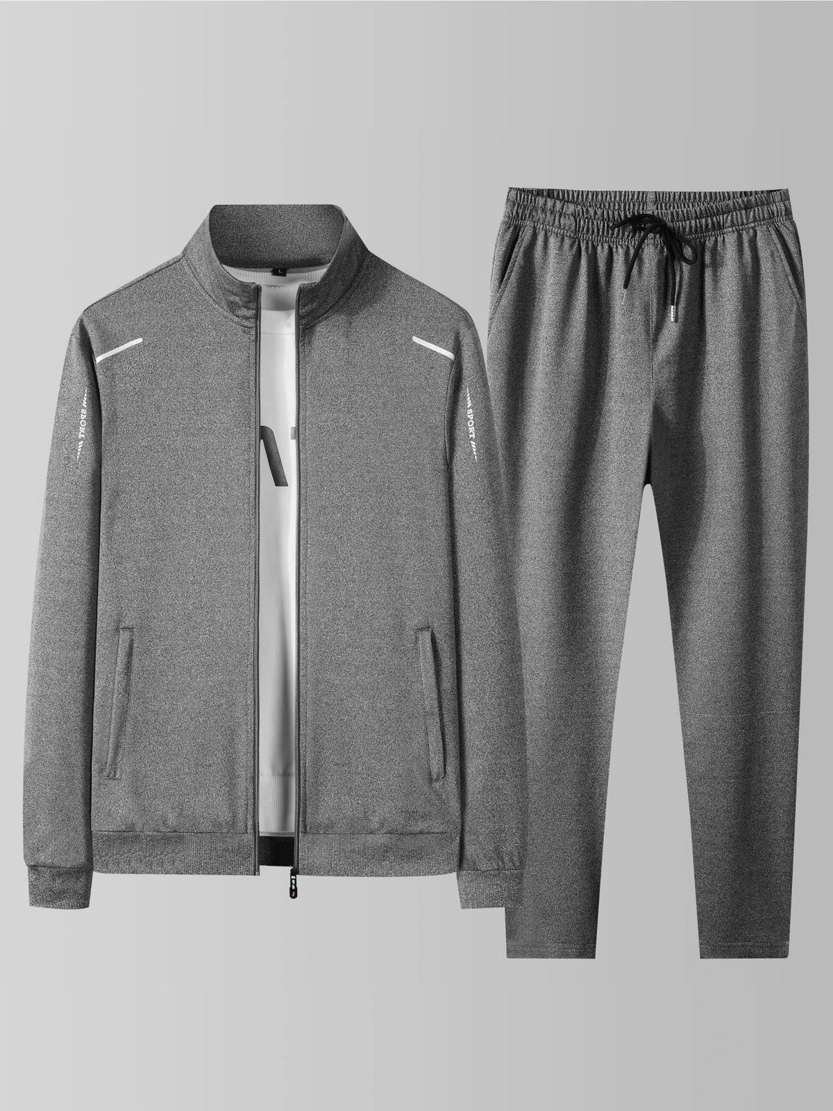 Ensemble Sportswear Homme Printemps Automne – Veste Col Montant Zippée + Pantalon Élastique Imprimé – 3 Coloris, XS à XXL – CLEVI Paris
