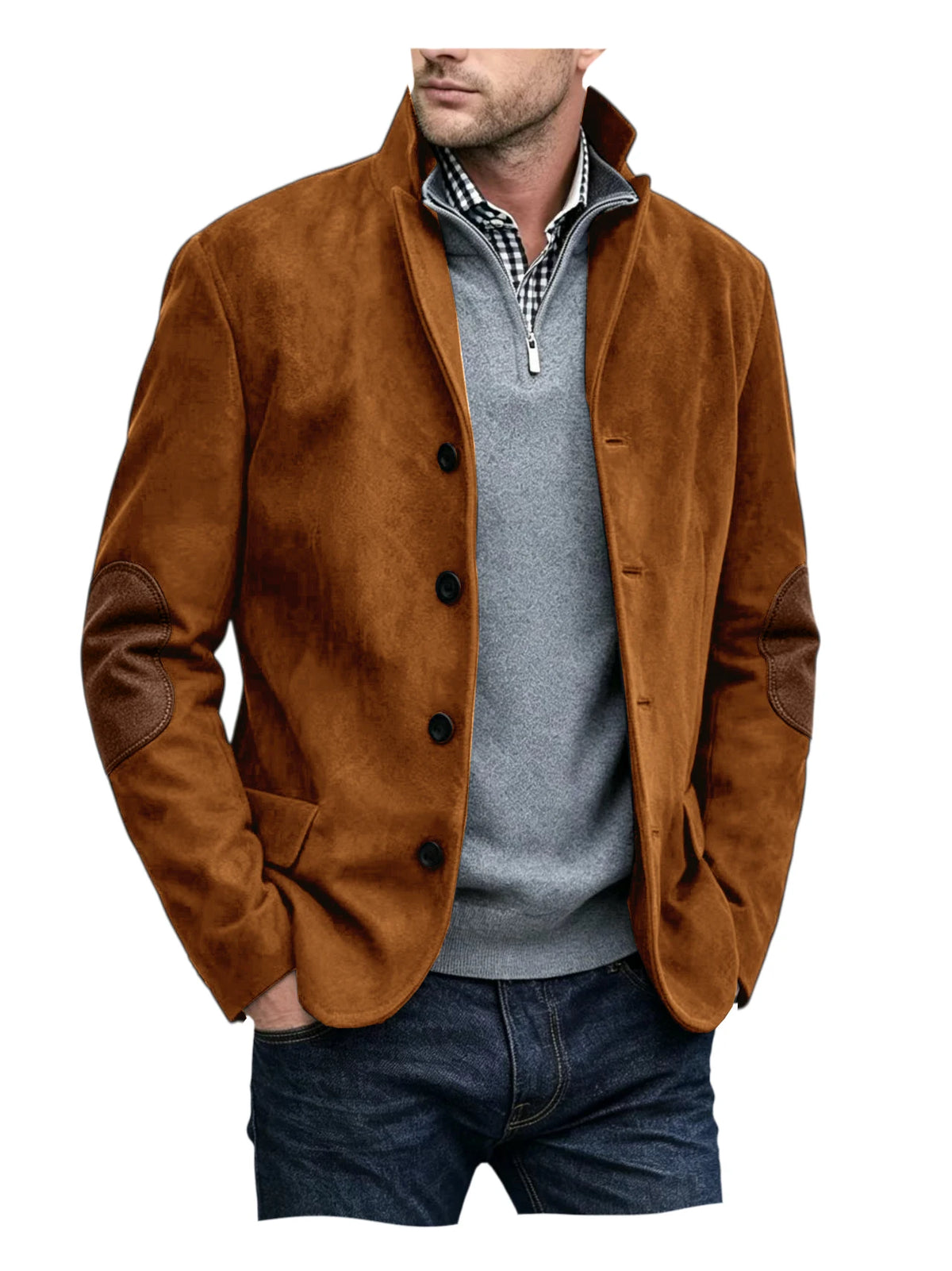 Blazer homme col montant, patchs aux coudes – CLEVI Paris