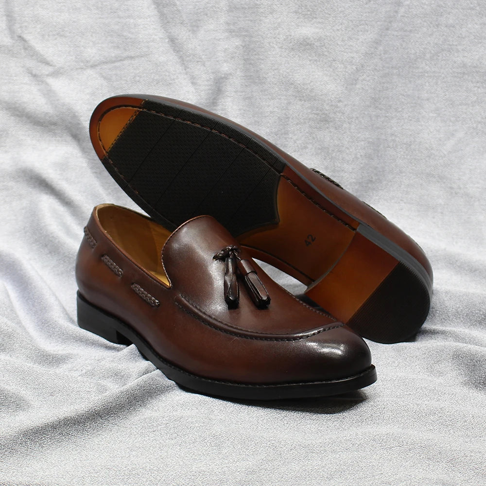 Loafer Tassel Cuir Véritable Homme Style Italien Fait Main Slip-On – CLEVI Paris