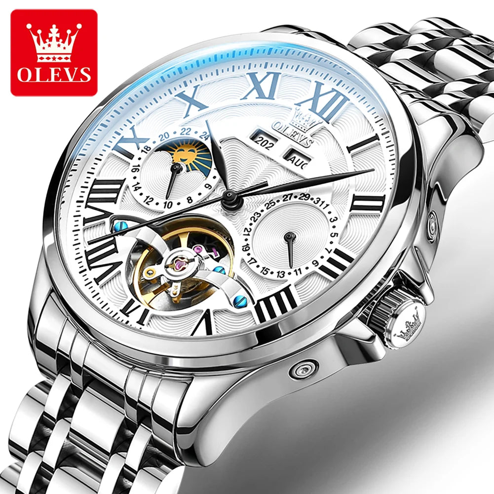 OLEVS 7013 Montre Homme Automatique Phases de Lune Chiffres Romains – CLEVI Paris