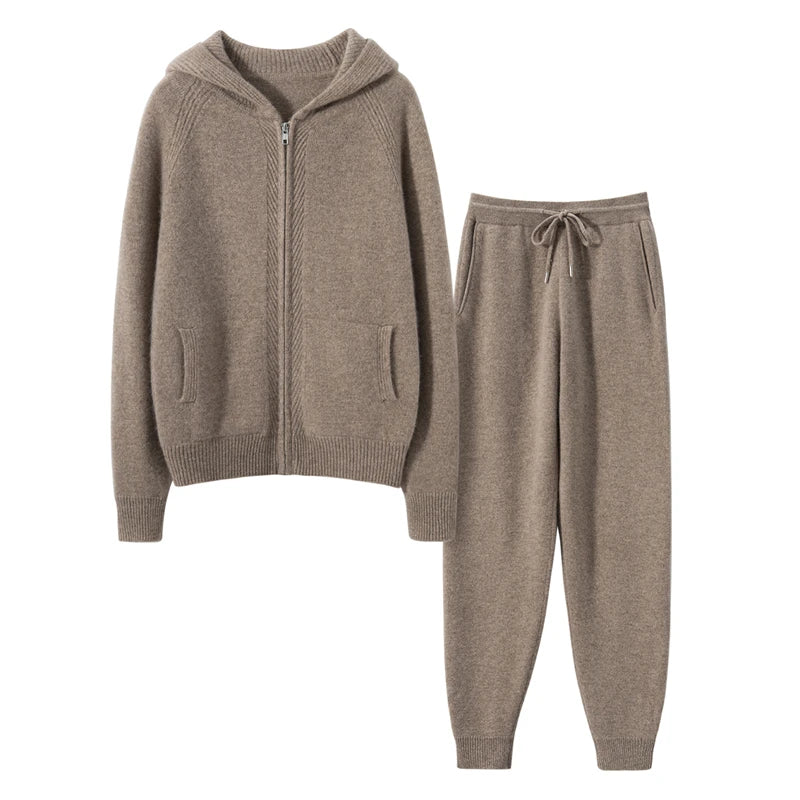 Ensemble cachemire femme à capuche et pantalon – CLEVI Paris