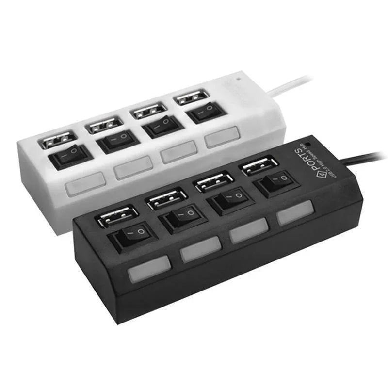 Hub USB 2.0 LED 4 ou 7 Ports Interrupteur ON/OFF Noir Blanc PC – CLEVI Paris