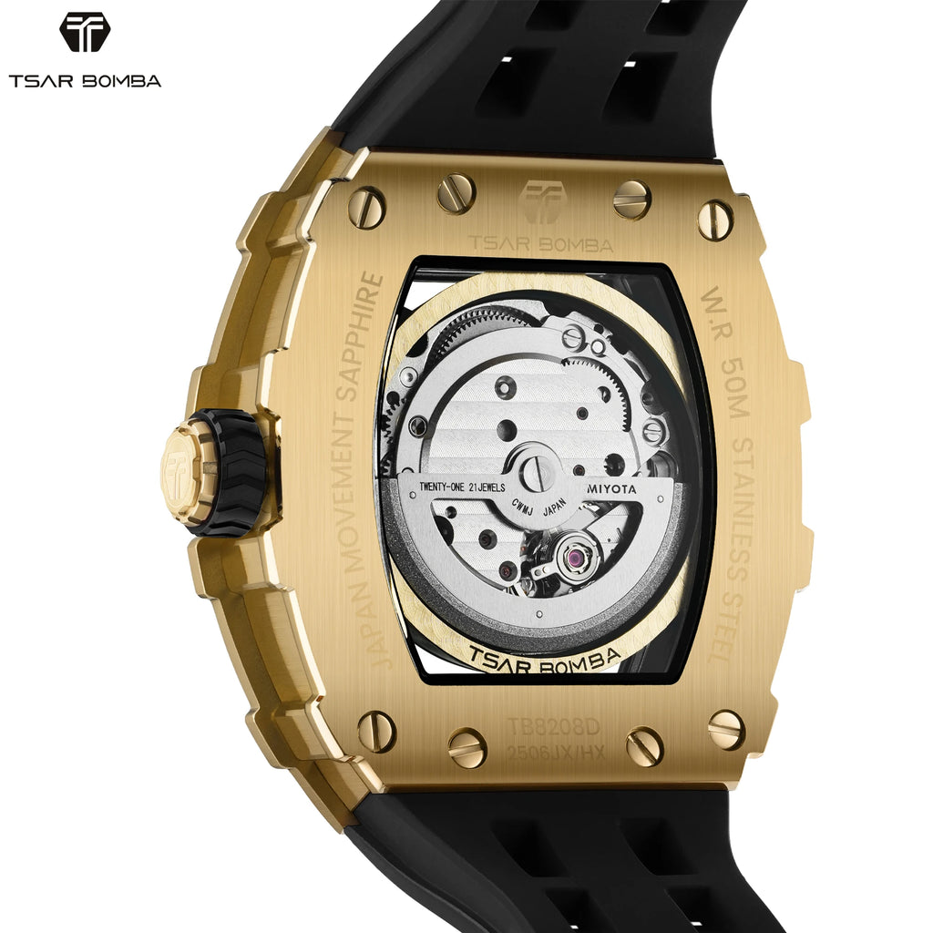 Montre Homme Automatique TSAR BOMBA TB8208D – Miyota Squelette Zircone Verre Saphir Étanche 50m – CLEVI Paris