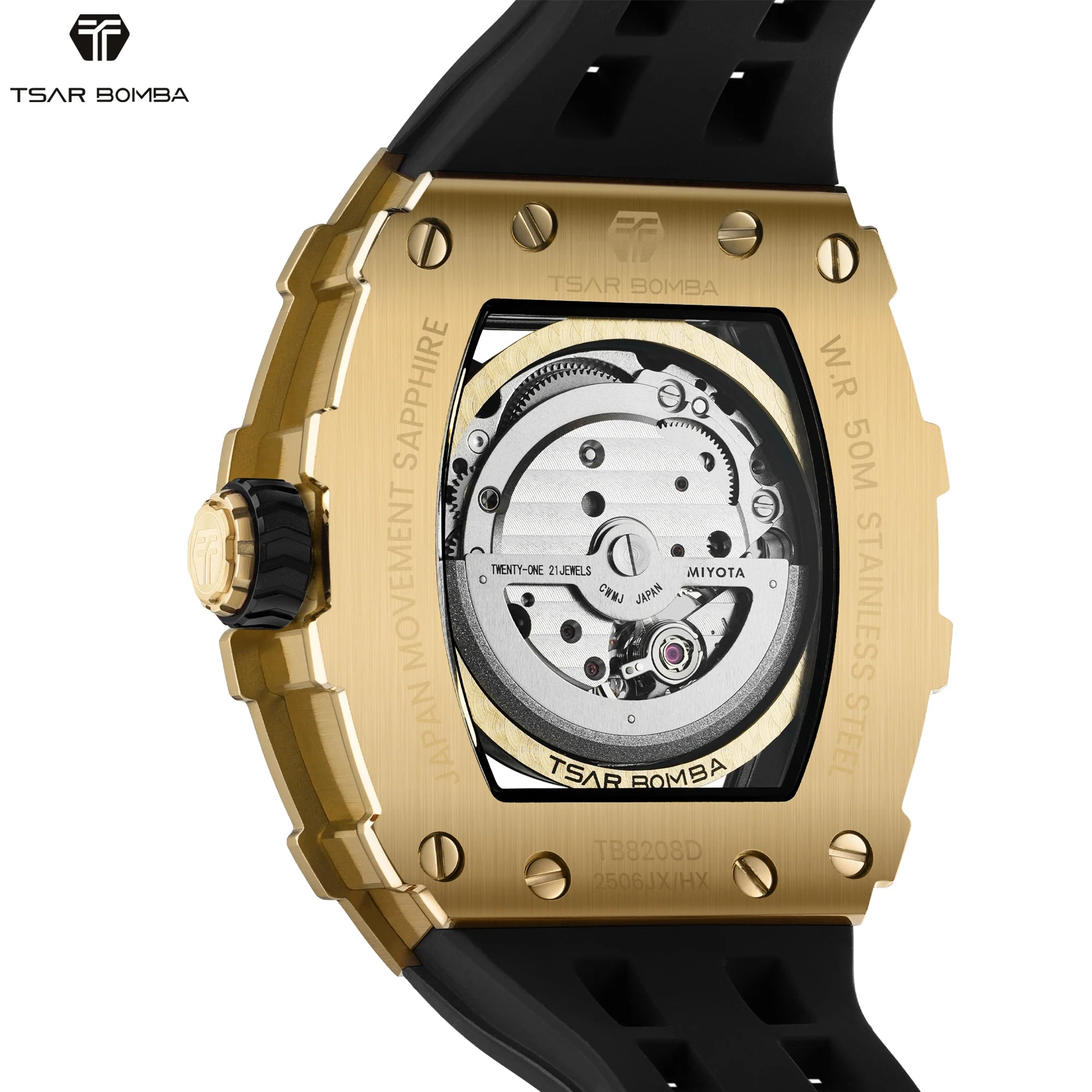 Montre Homme Automatique TSAR BOMBA TB8208D – Miyota Squelette Zircone Verre Saphir Étanche 50m – CLEVI Paris