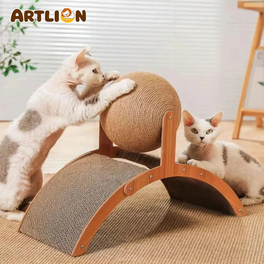 Griffoir chat avec boule en sisal et bois – CLEVI Paris