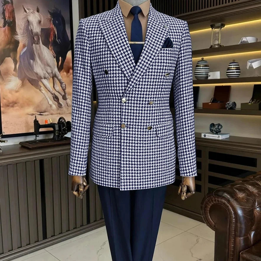 Veste blazer homme à carreaux double boutonnage – CLEVI Paris