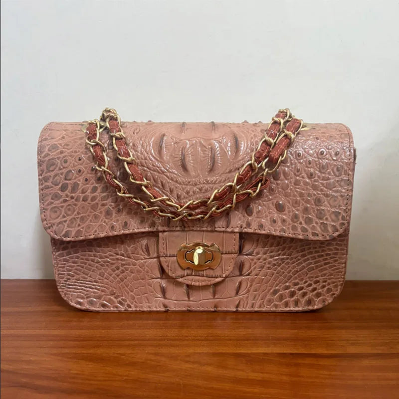 Sac Bandoulière Chaîne Motif Crocodile Vintage Femme 550g – CLEVI Paris