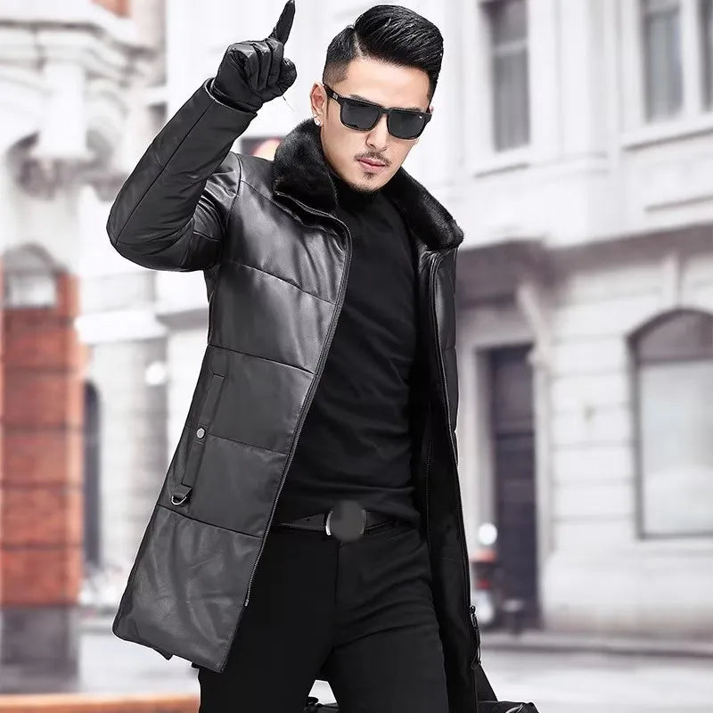 Manteau homme noir en cuir de mouton – CLEVI Paris