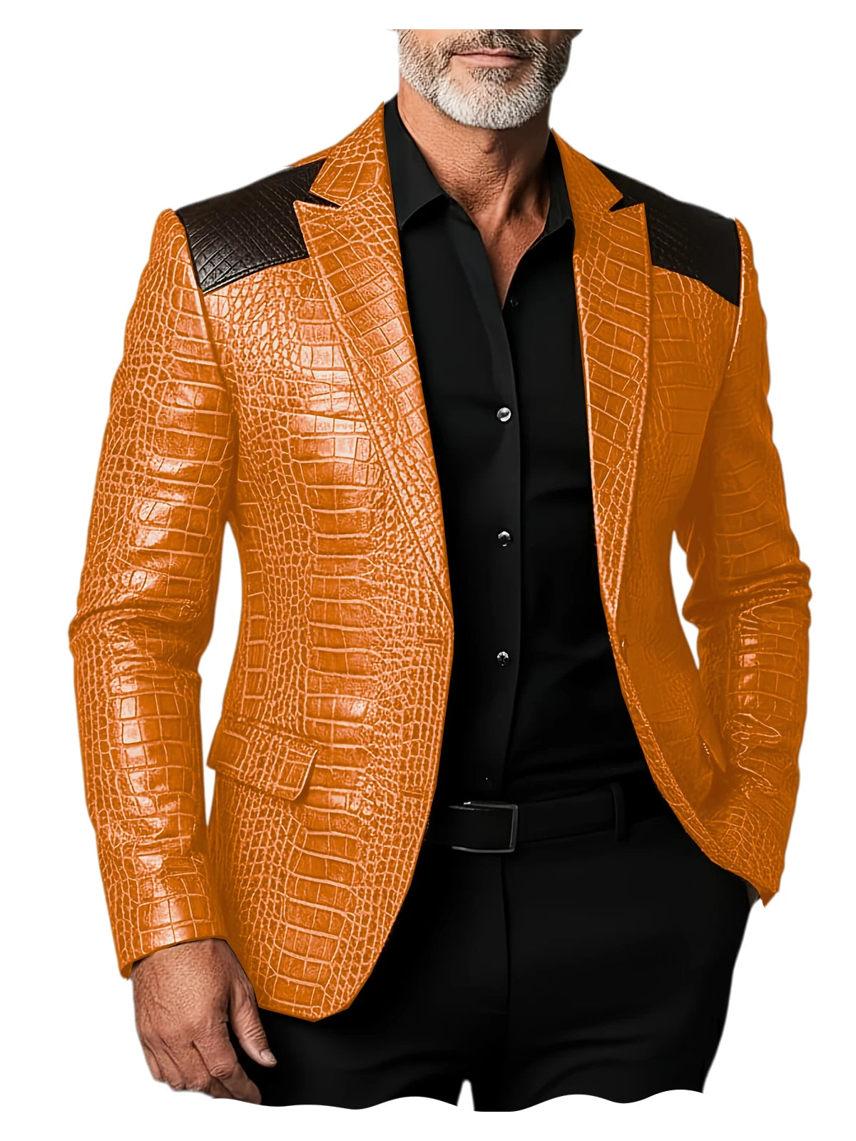 Veste homme en cuir PU crocodile patchwork – CLEVI Paris