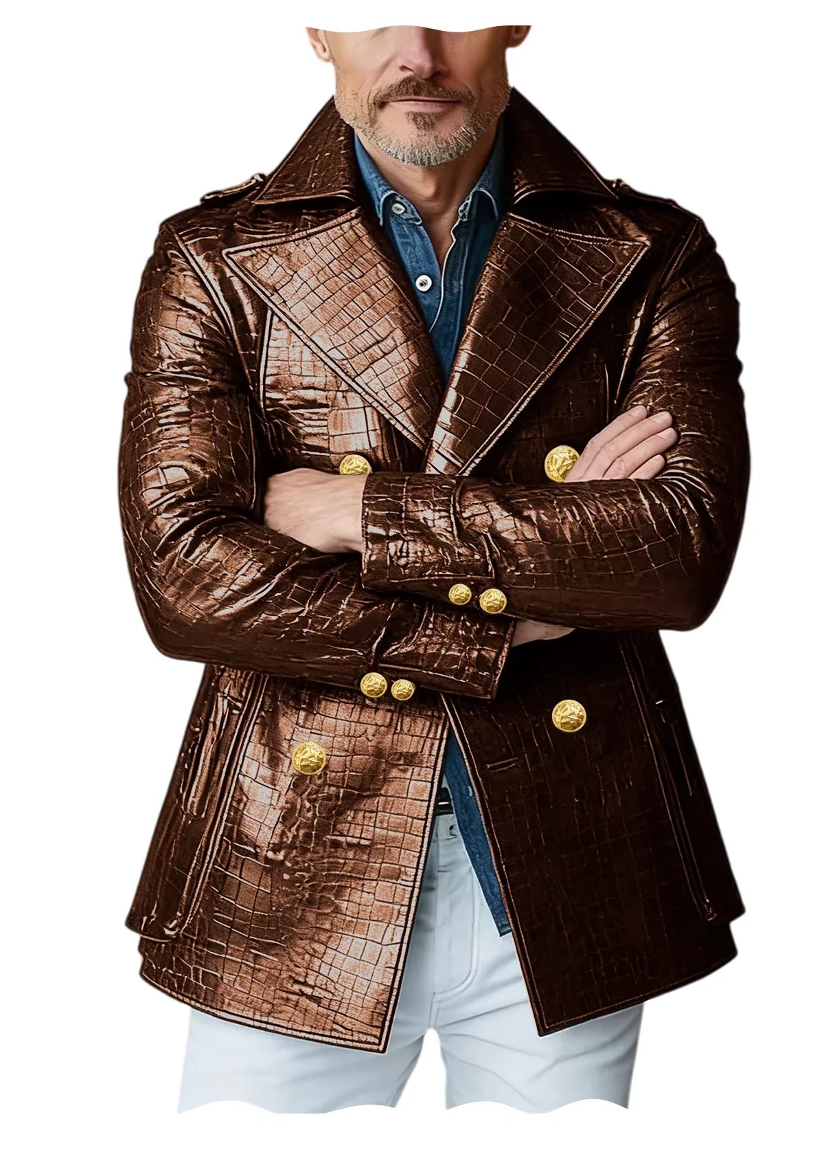 Manteau Peacoat Homme Similicuir Crocodile – CLEVI Paris