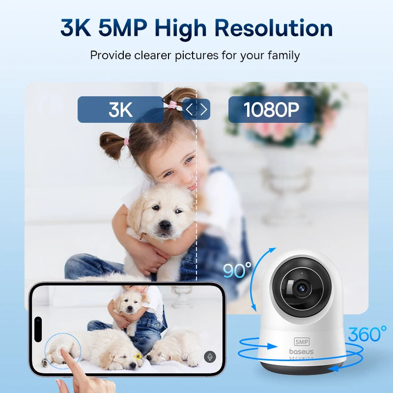 Caméra Intérieure Baseus P1 Pro 5MP 3K PTZ 360° Wi-Fi 2,4G/5G IA Alexa Google Home – CLEVI Paris