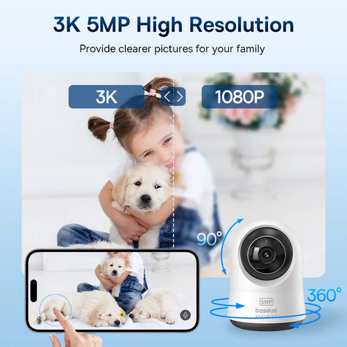 Caméra Intérieure Baseus P1 Pro 5MP 3K PTZ 360° Wi-Fi 2,4G/5G IA Alexa Google Home – CLEVI Paris