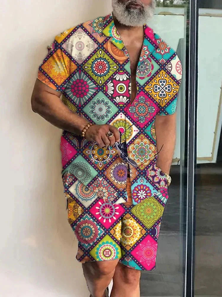 Ensemble 2 Pièces Homme Chemise Hawaïenne Imprimée Manches Courtes + Short Cordon Plage Voyage Été – CLEVI Paris