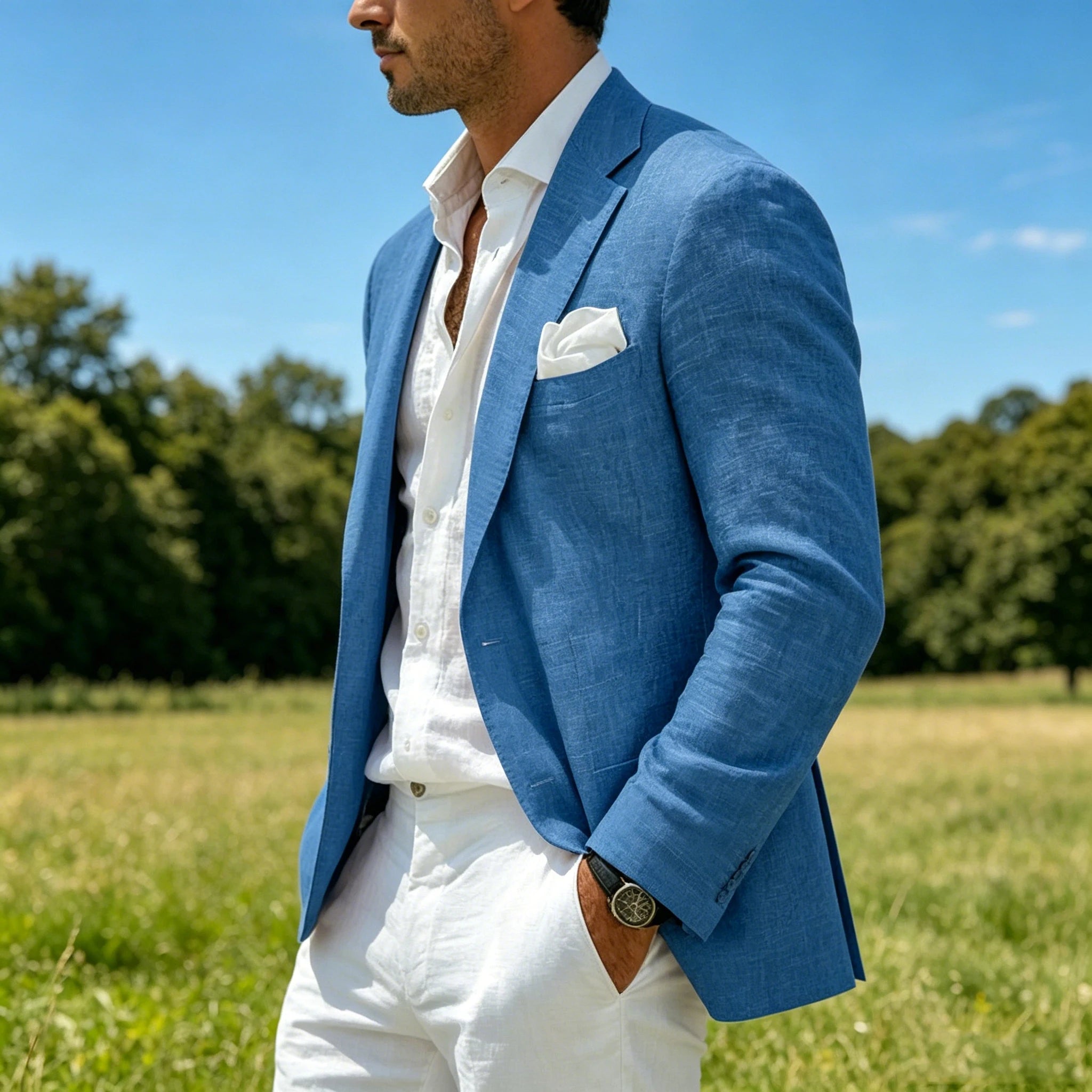Blazer Homme Lin Slim Fit Léger Respirant Col Cranté Mariage Plage Business – CLEVI Paris