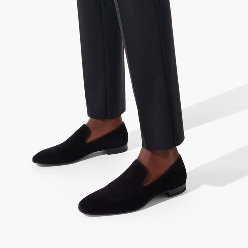 Mocassins Homme Semelle Rouge Velours Slip-On Bout Rond | Fête Soirée EU 40-46