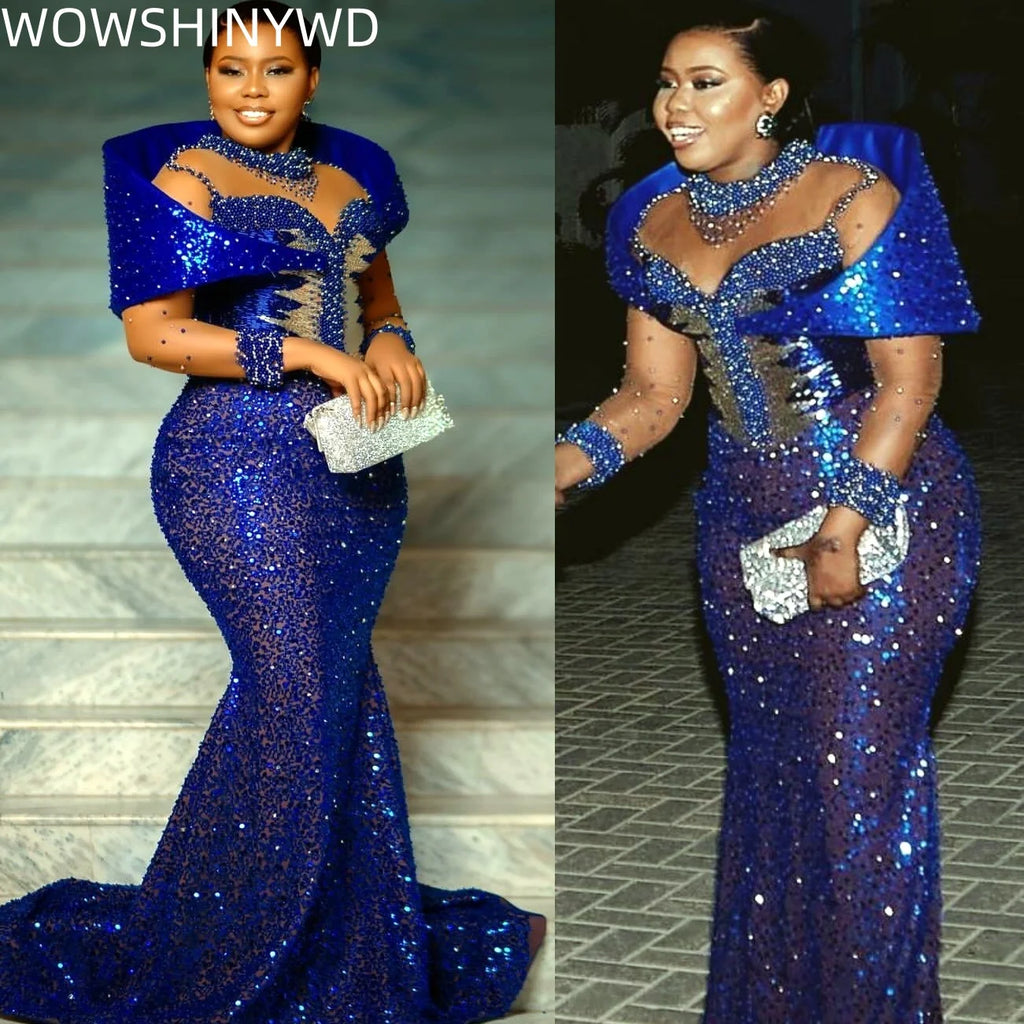Robe sirène de soirée perlée à paillettes – CLEVI Paris