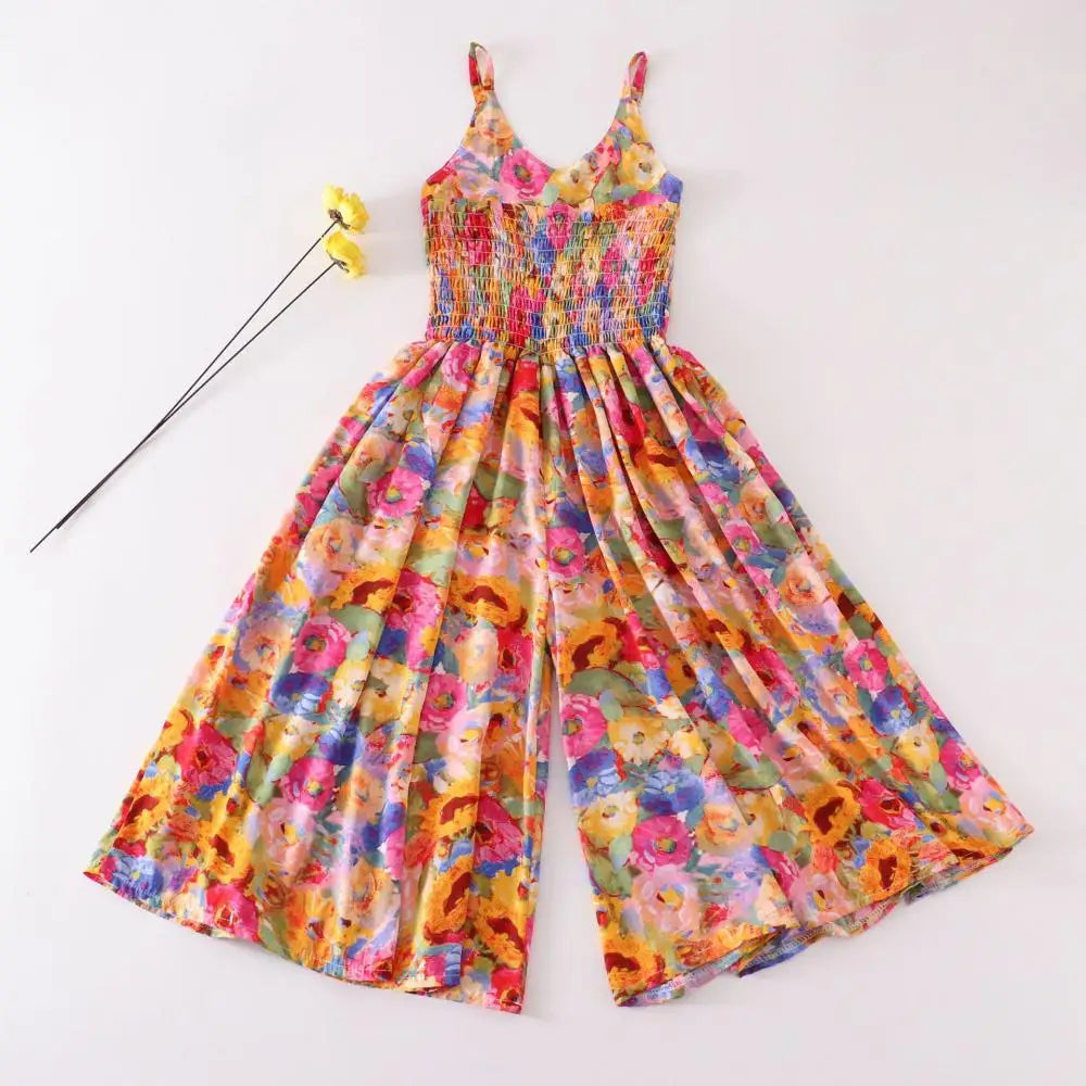 Robe longue fille imprimée à fines bretelles – CLEVI Paris