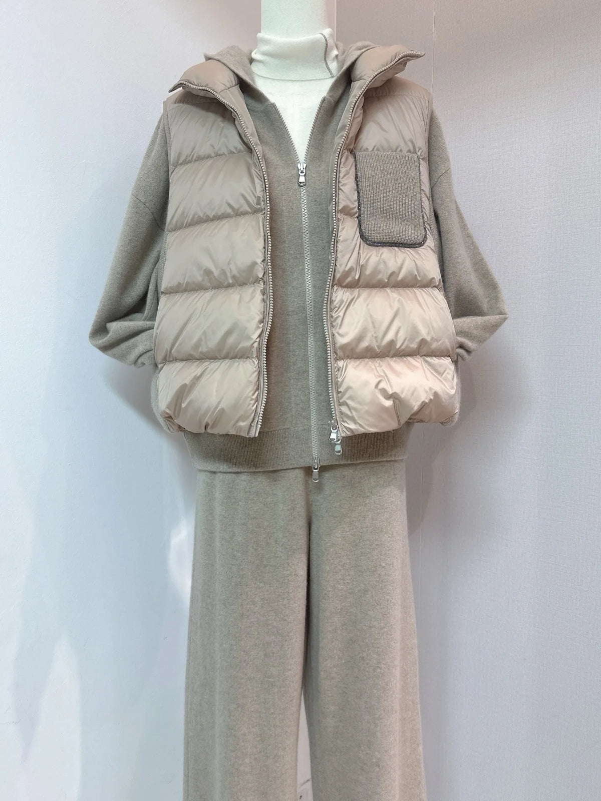 Gilet femme PXBX en cachemire mélangé et duvet – CLEVI Paris