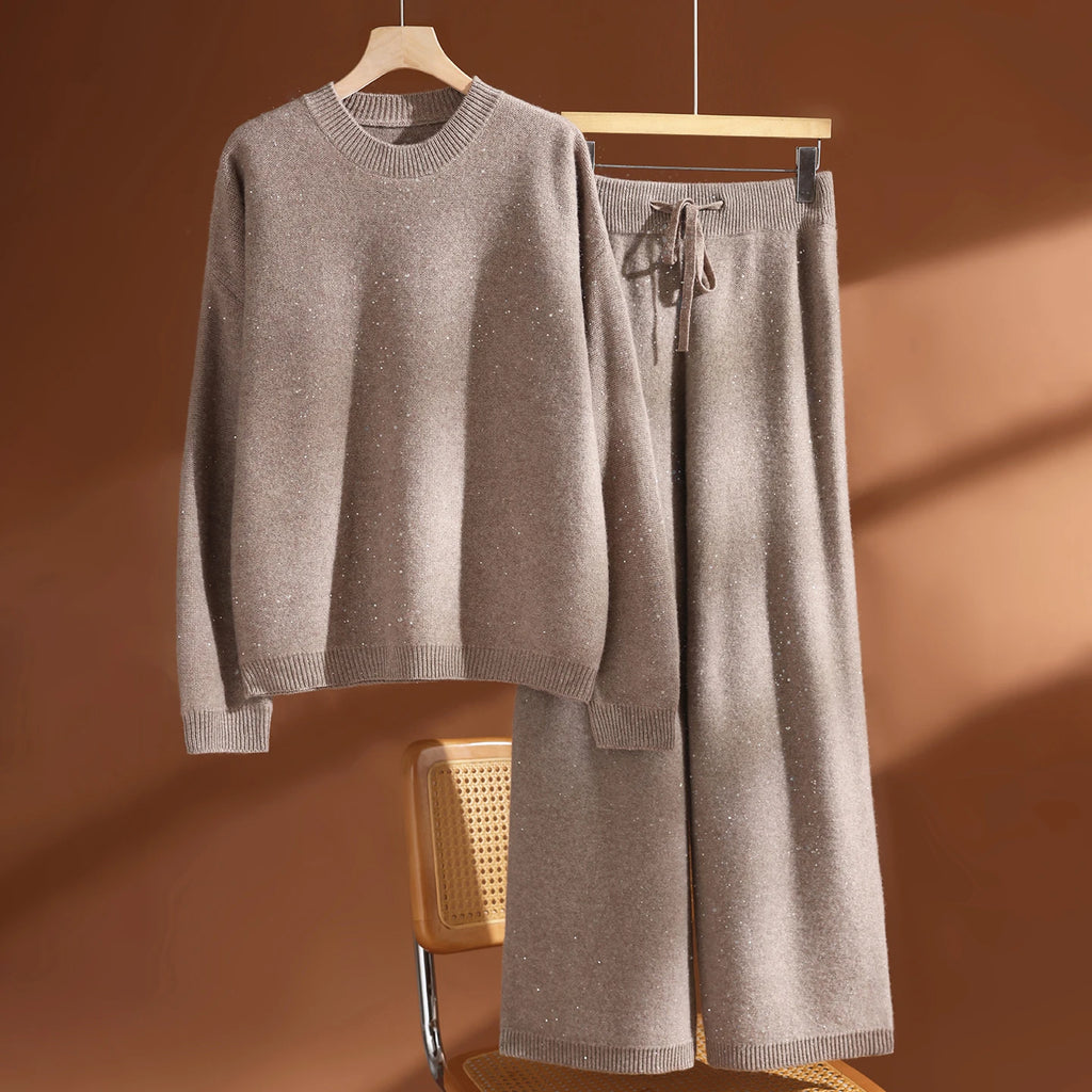 Ensemble femme pull et pantalon large en laine – CLEVI Paris