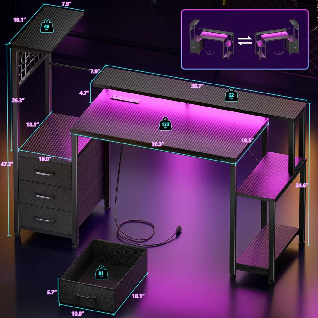 Bureau gaming 48 pouces LED et rangements – CLEVI Paris