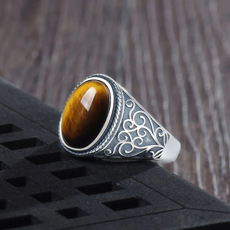Bague Homme Œil de Tigre Argent 925 – CLEVI Paris