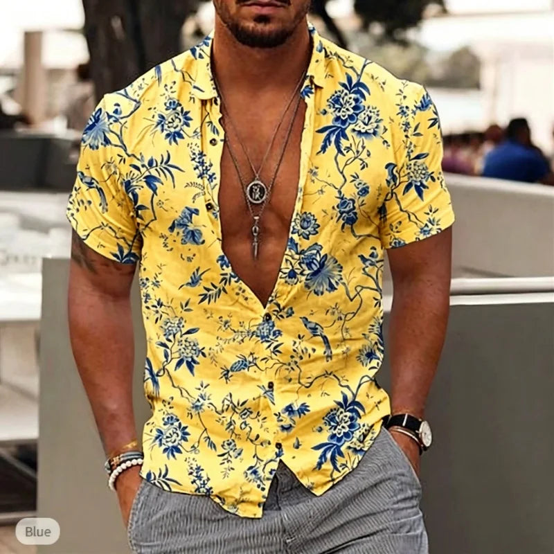 Chemise homme à motif porcelaine à manches courtes – CLEVI Paris
