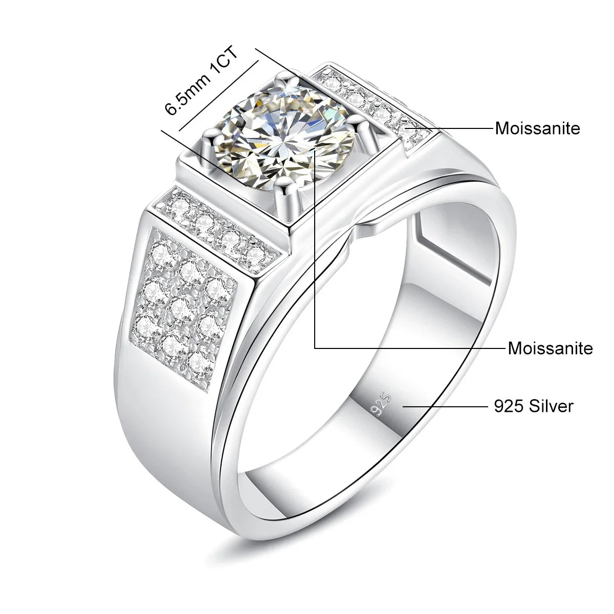 Bague Homme Moissanite 1ct Argent 925 Certifiée – CLEVI Paris