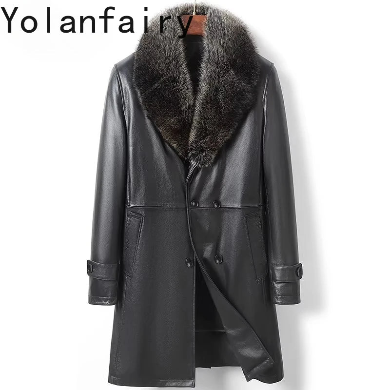 Manteau long homme en cuir de vache noir – CLEVI Paris