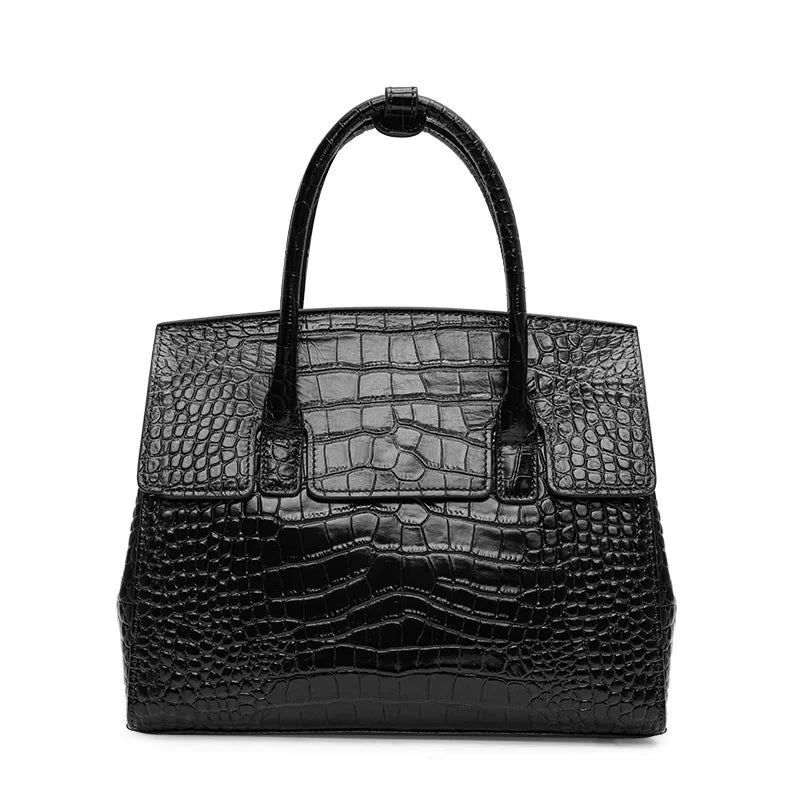 Sac À Main Femme Cuir Véritable Croco Brillant Rabat Bureau – CLEVI Paris