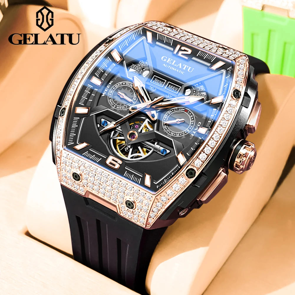 OUPINKE 6016 Montre Homme Automatique Diamants Squelette Saphir – CLEVI Paris