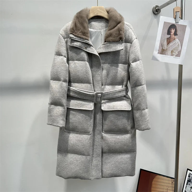 Doudoune Femme Hiver Mi-Longue à Ceinture – CLEVI Paris