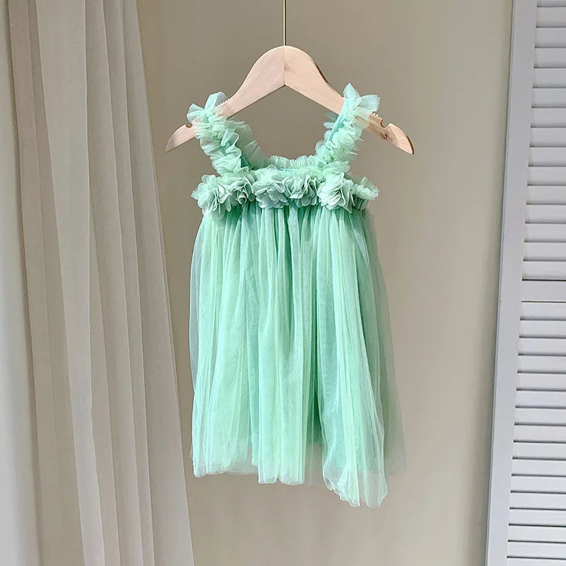 Robe fille en tulle à fleurs 3D – CLEVI Paris