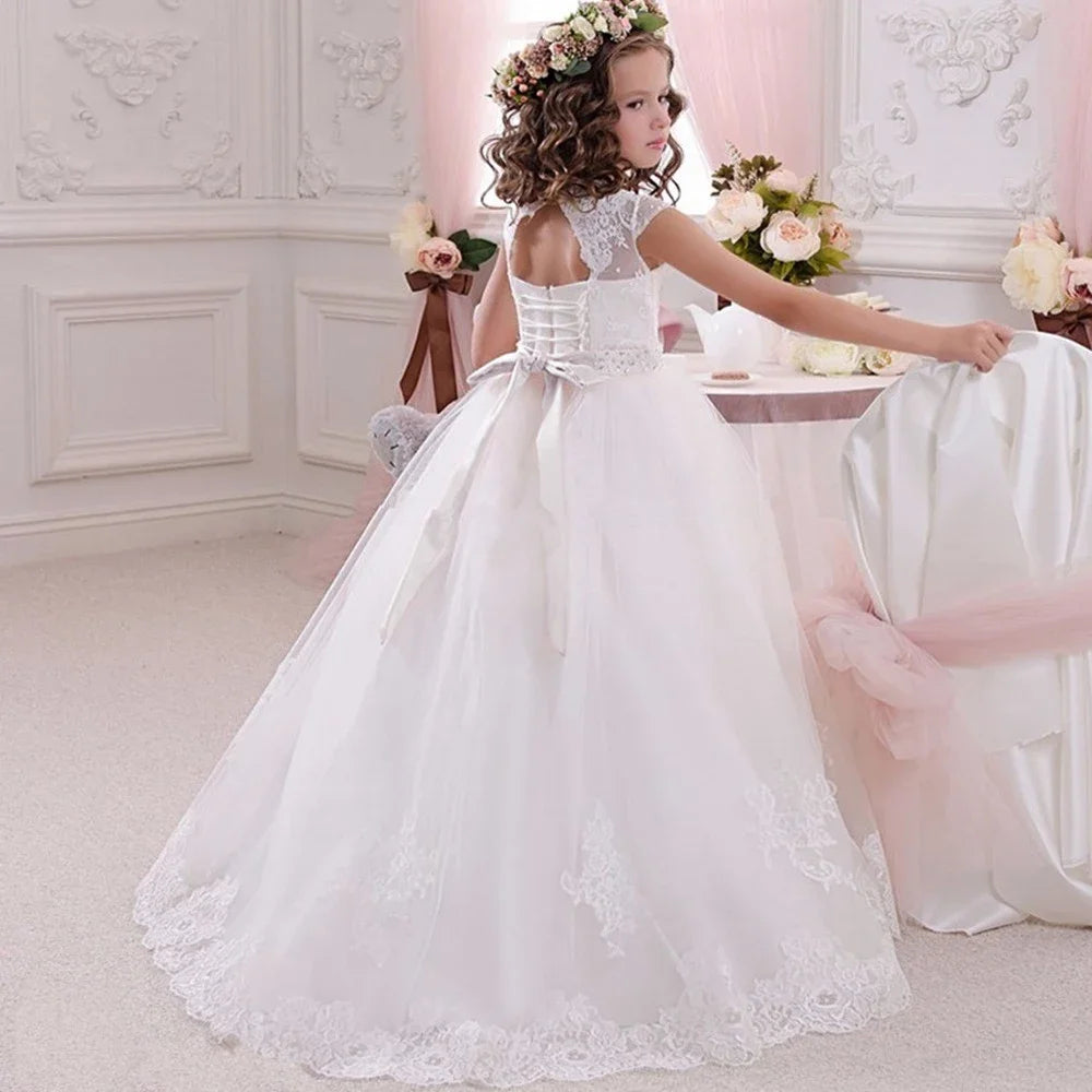 Robe cérémonie fille en dentelle et tulle – CLEVI Paris