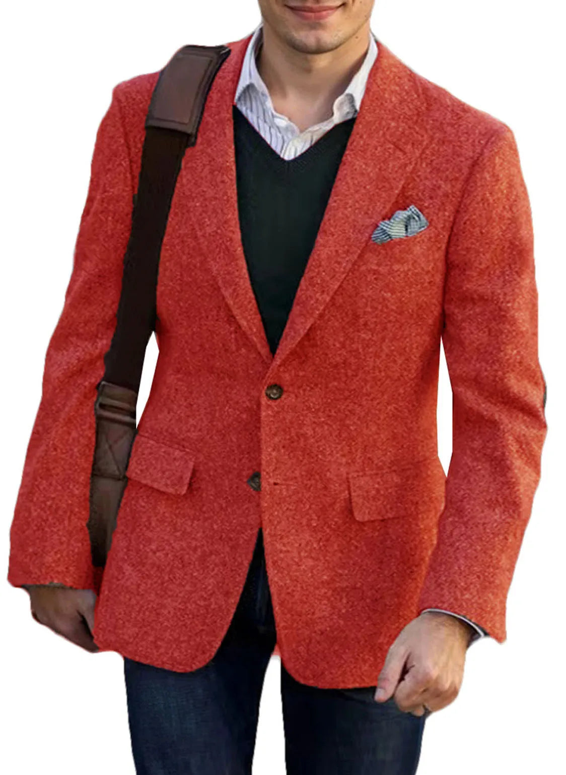 Blazer homme en tweed, revers cranté et coudes – CLEVI Paris