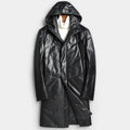 Manteau mi-long homme en cuir à capuche – CLEVI Paris