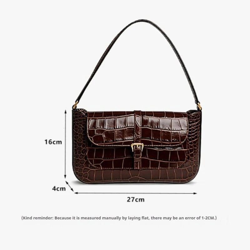 Sac Épaule Cuir Vache Motif Crocodile Femme 27x16cm Minimaliste – CLEVI Paris