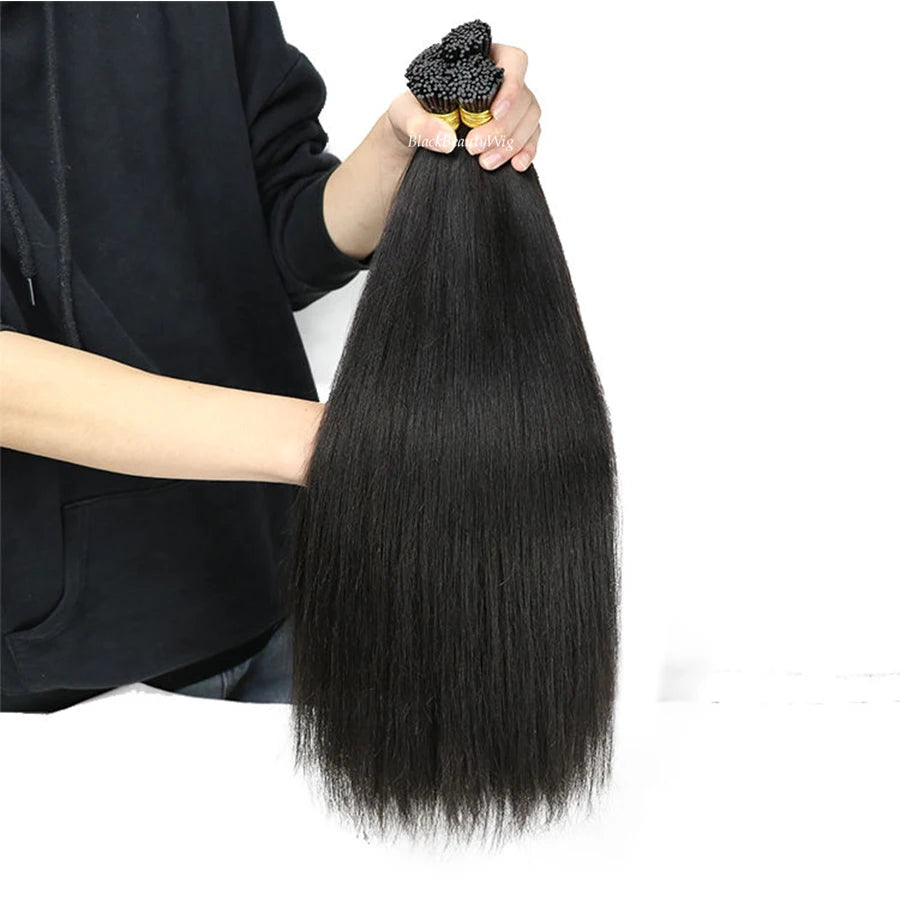 Extensions I-Tip Yaki Straight Cheveux Brésiliens Remy 100g | Microlink Pré-Collées | Noir, Brun, Naturel | 10-30 Pouces – CLEVI Paris
