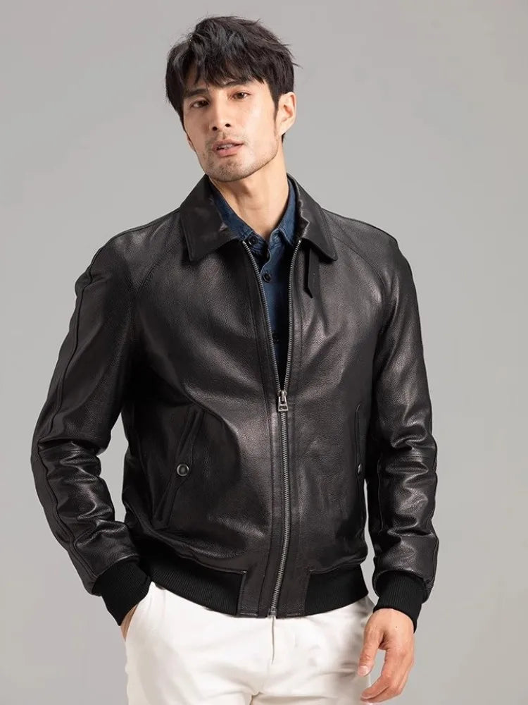 Veste homme courte en cuir de mouton noir – CLEVI Paris
