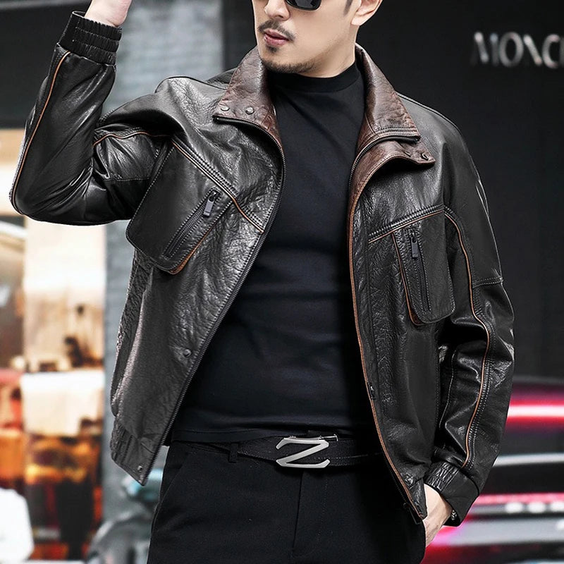 Blouson homme en cuir de vachette noir – CLEVI Paris