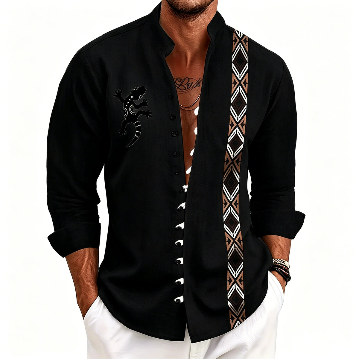Chemise homme géométrique à rayures – CLEVI Paris