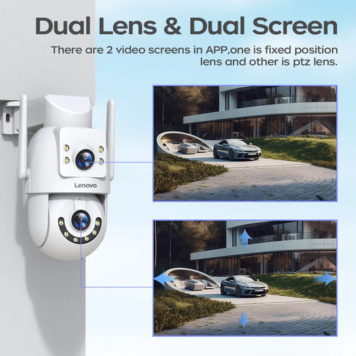 Caméra de Surveillance Extérieure Lenovo Double Objectif PTZ 4K – WiFi Dual-Band Suivi Auto ONVIF – CLEVI Paris