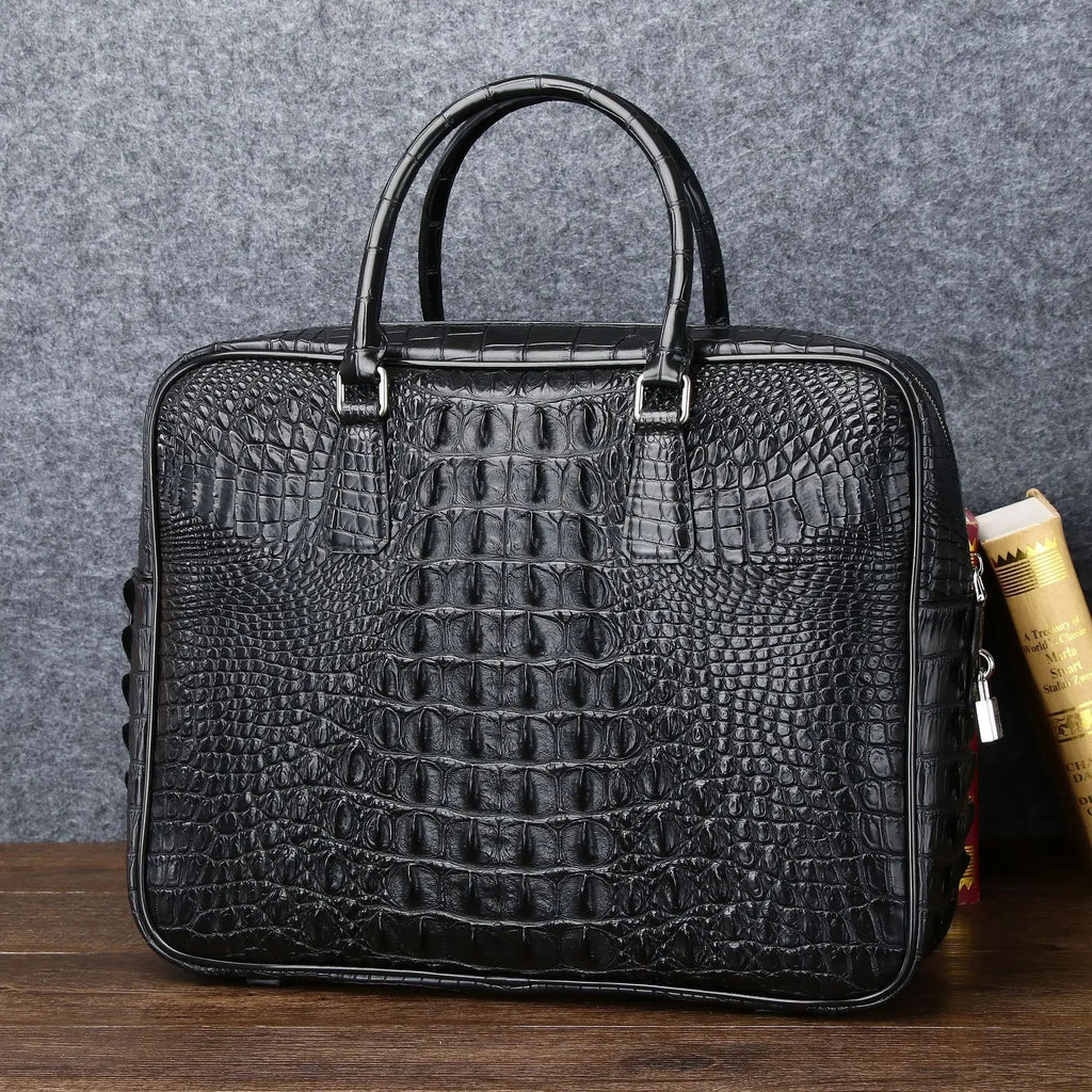 Sac Messager Homme Cuir Vache Véritable Alligator 42x31cm 14” – CLEVI Paris